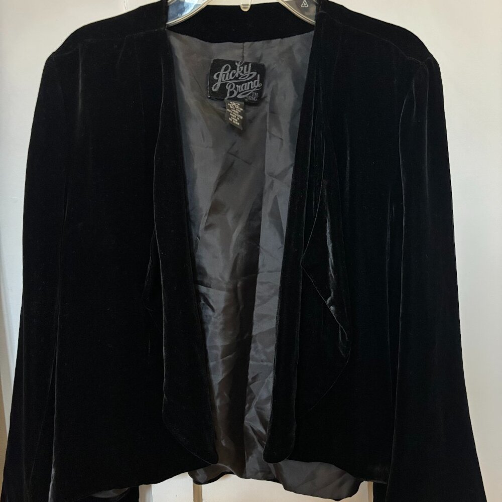 Lucky Brand Velvet Blazer Peacock Embroidery Black Size XS/S